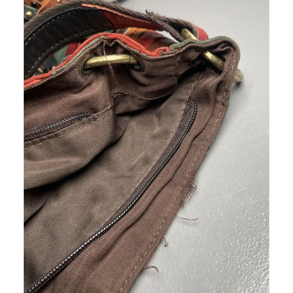 Multi Colored Patchwork Leather Stripes Hobo Studded Bag